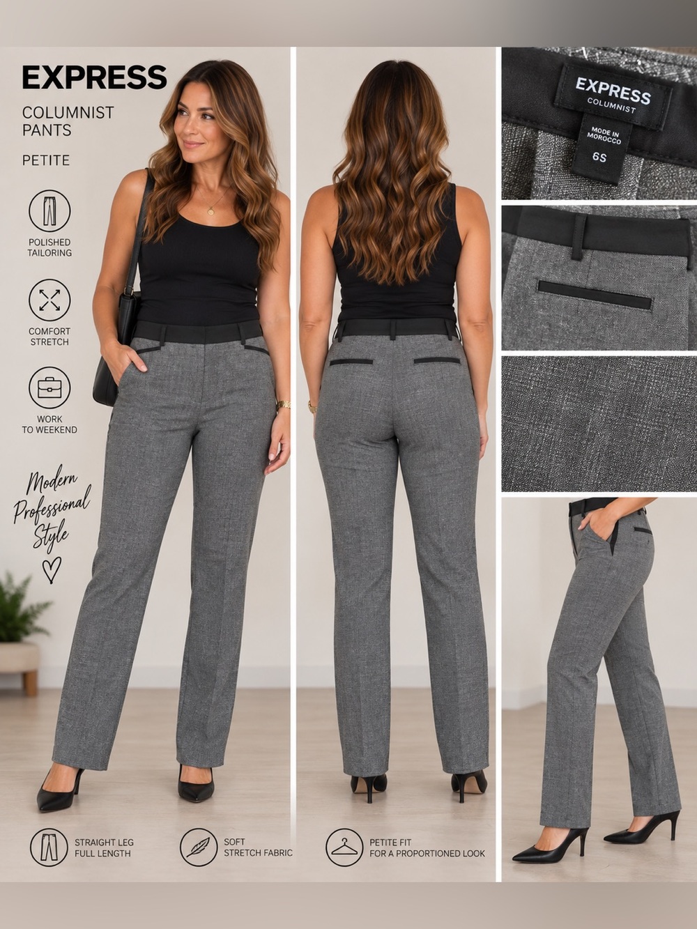 Express Columnist Grey Straight-Leg Dress Pants 6S